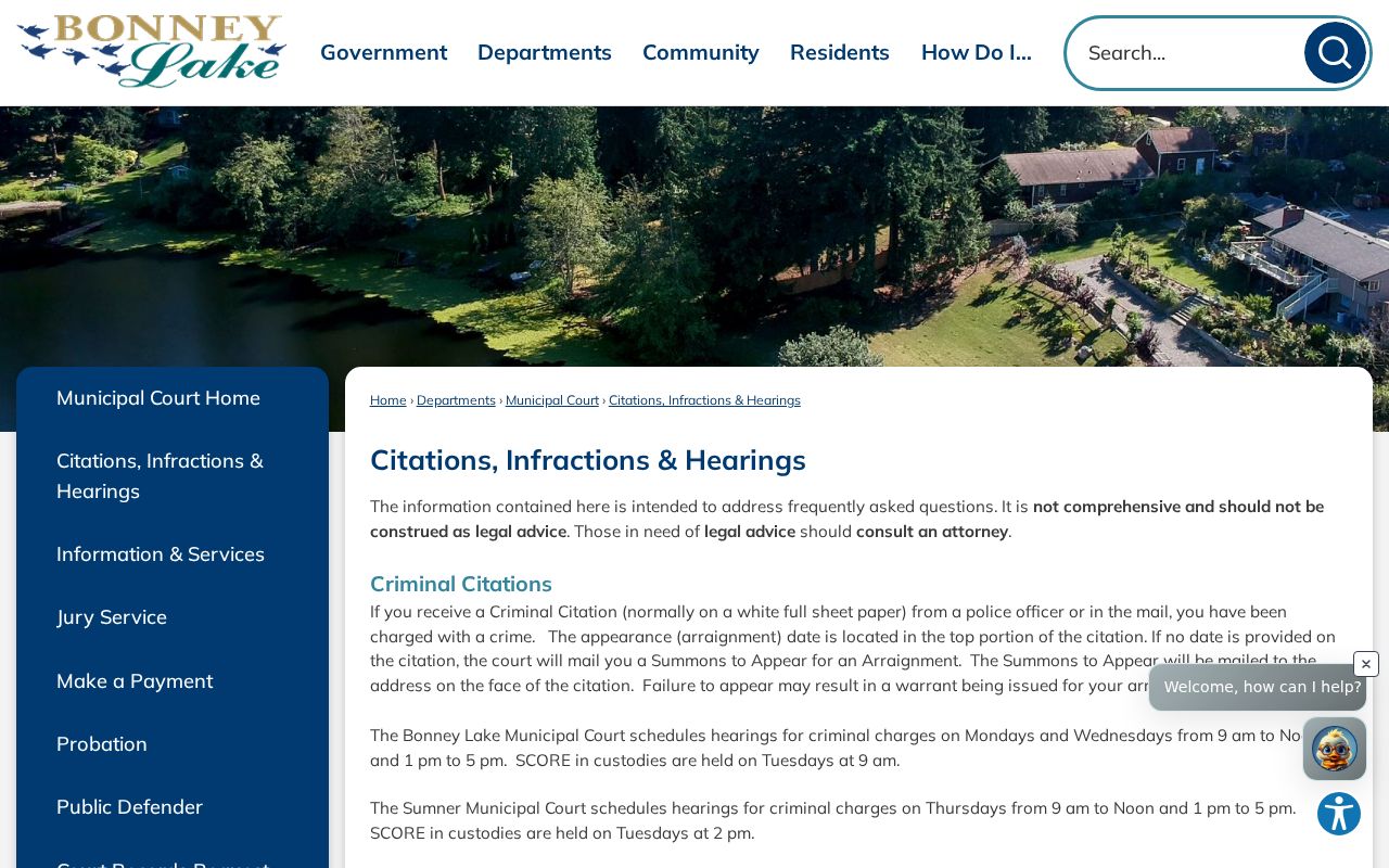 Bonney Lake citations infractions and hearings official webpage