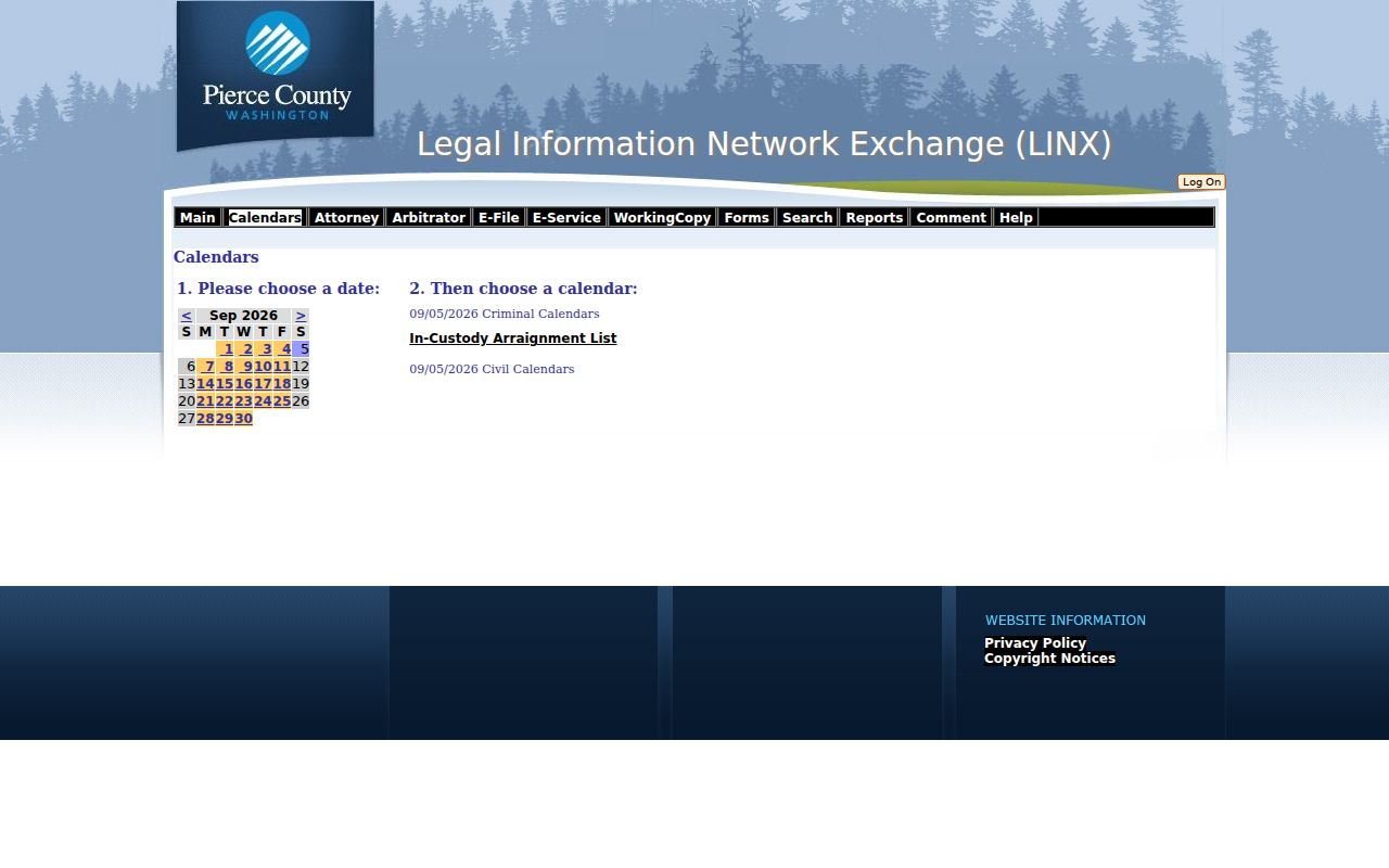 Pierce County court docket and LINX court calendars